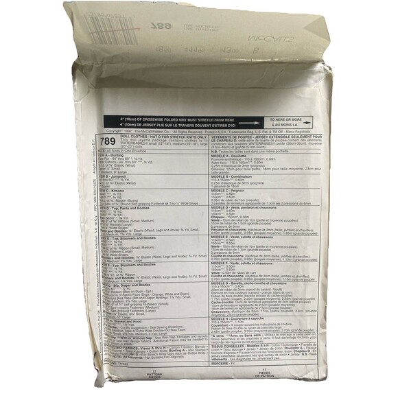 McCall's Waterbabies Doll CLOTHES Pattern Size: ALL #789/6276 - Picture 3 of 3